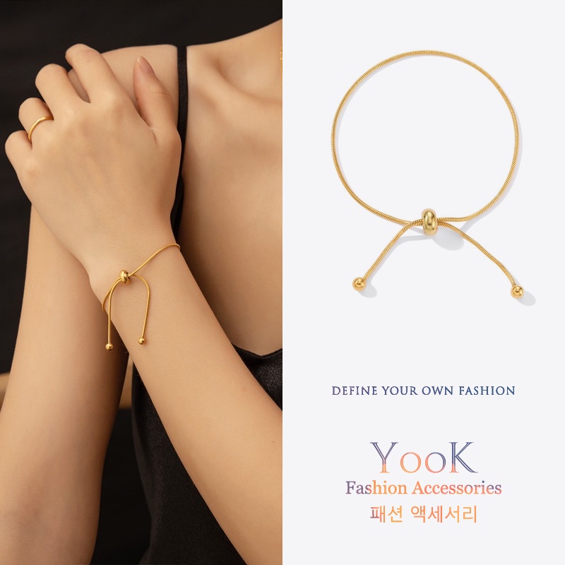 Gelang Bola Korea Material Titanium Steel Gold Gaya Vintage-1