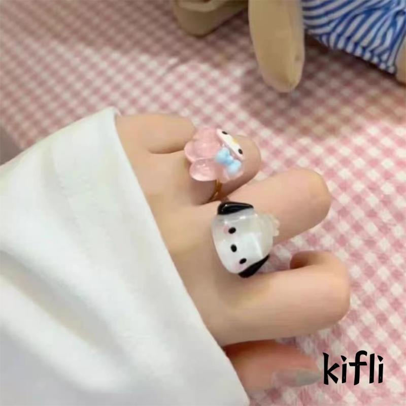 Cincin Model Terbuka Desain Anjing Cinnamoroll Kulomi Bahan Resin Untuk Pasangan