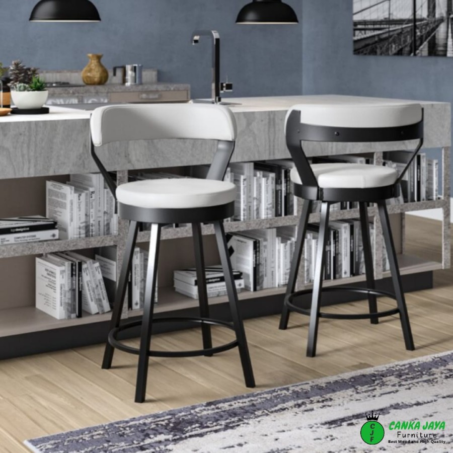 CANKA - Laub Kursi Bar Tinggi 75cm Minimalis Murah - Bar Stool (hitam putih)