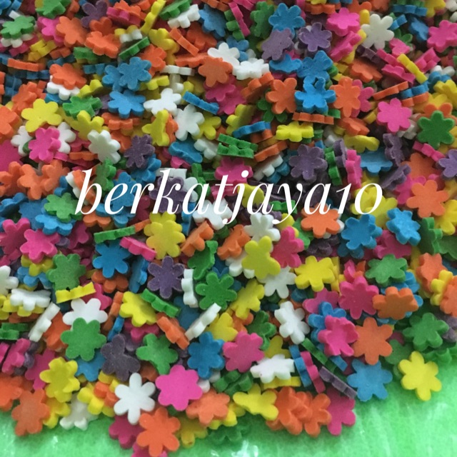 MURAH CONFETTI MODEL BUNGA / HATI / BINTANG Warna Warni Conveti Sprinkle Repack 15 Gram Permen Gula