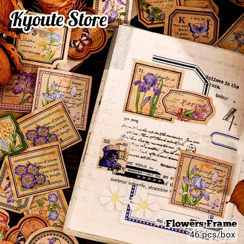 

46 pcs Sticker Flower English Words Quotes Poem Frame Vintage Retro Scrapbook Journal Decoration