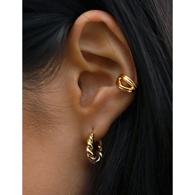 LRC Anting Tusuk &amp; Jepit Fashion Gold Color Alloy Hollow Twist Rope P82156