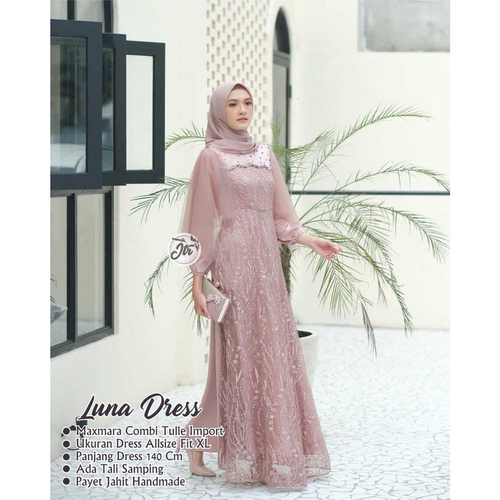 dres luna terbaru bahan mix brokat lengan panjang