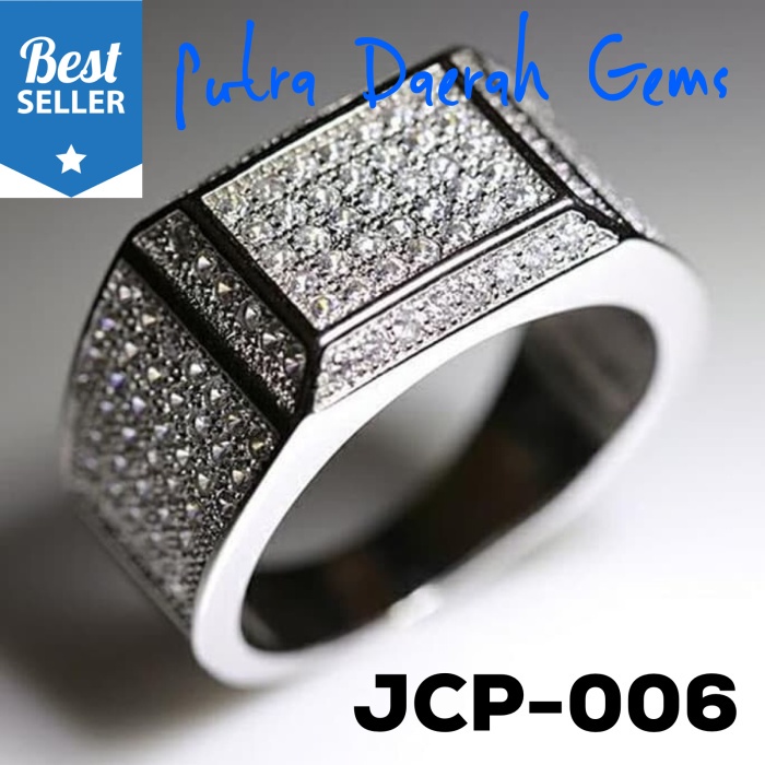 GB11fed010e Cincin Pria Silver Perak Lapis Emas 18K Batu Cubic Zirconia Jcp-006 - 9 4T50G114