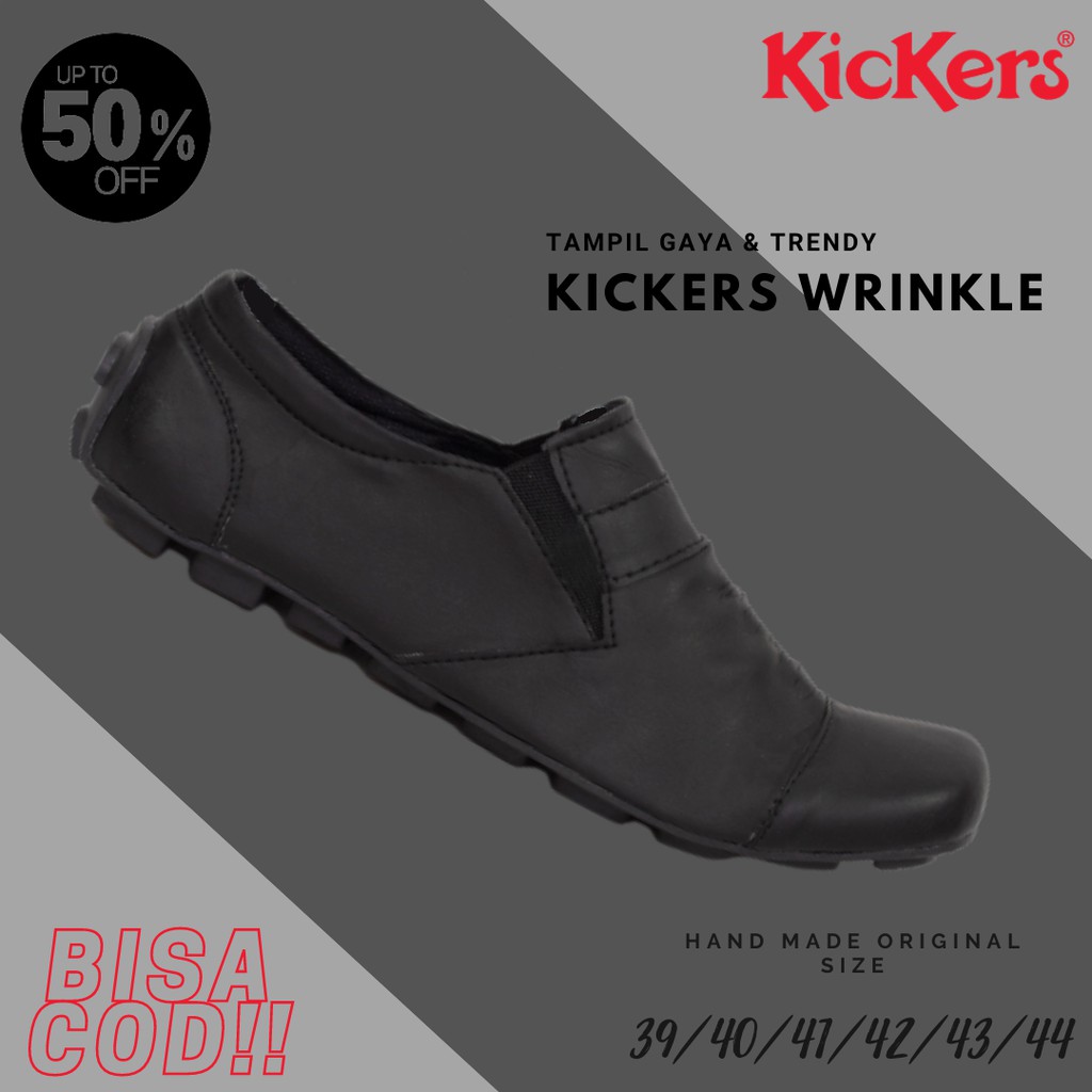 COD!! Sepatu Pria Kickers Wrinkle Hitam Moccasin Slop Kasual Santai Kerja Murah Keren Selop Terbaru