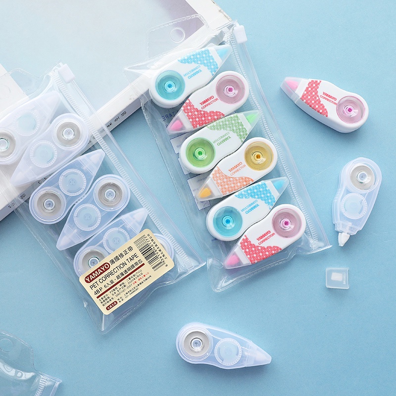 6pcs Correction Tape / Tip Ex Kertas Mini Bahan PET Panjang 3 Meter Untuk Pelajar