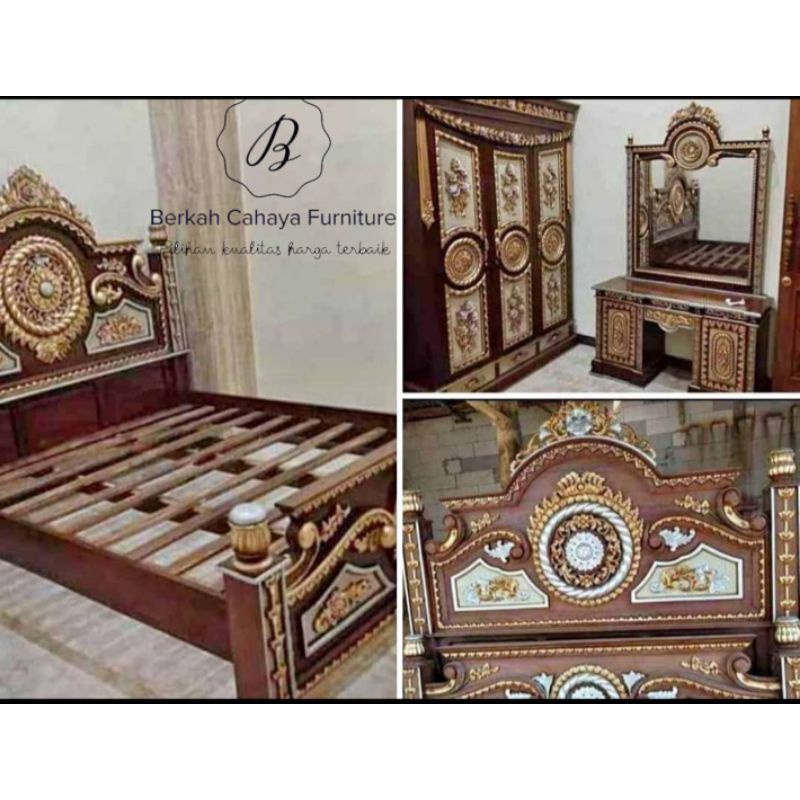 set tempat tidur gong jati ukir jepara