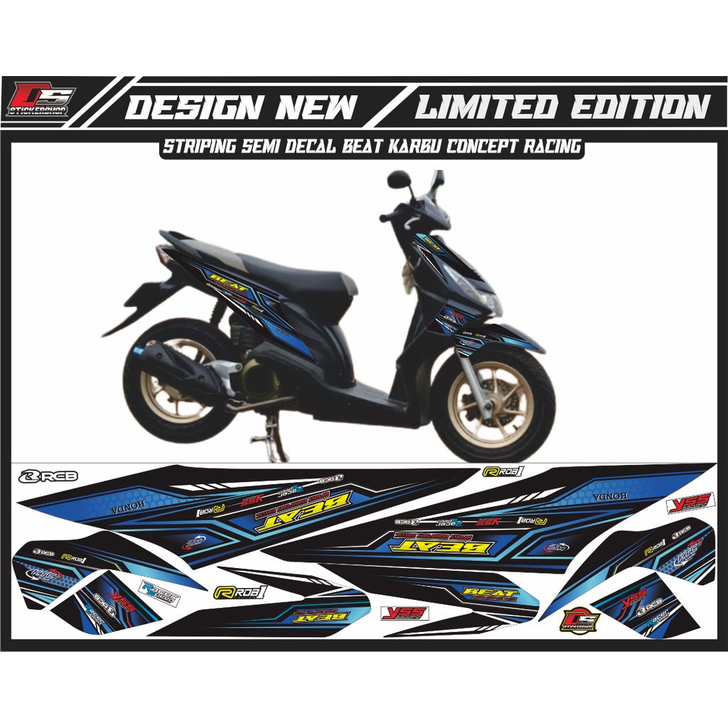 STRIPING VARIASI BEAT KARBU WARNA HITAM LIS BIRU