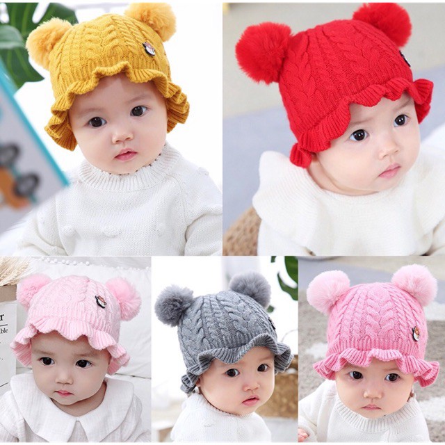 Topi Rajut Pom casual lucu bayi laki laki perempuan baby knitted hat pin bear CBKS VC