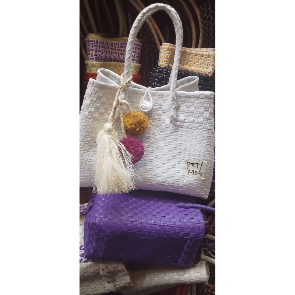 tas kerajinan anyaman dari plastik tebal premium tas tote bag cantik