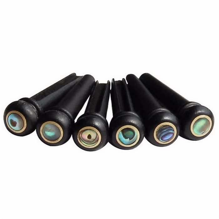 Terviral  6pcs Bridge Pin Gitar Kayu Ebony Hitam dengan Abalone Dot LO98