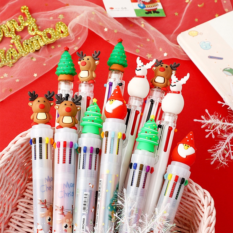 Bulpoin Pena Pulpen Ballpoint Multi Warna Multicolor 10 in 1 / 6 in 1 / 8 in 1 Motif Lucu Dino Unicorn Flamingo Beruang Rusa Natal Chrismast Warna Warni Untuk Anak Siswa Dewasa Alat Tulis Sekolah Kerja Model Tekan Gift Sovenier