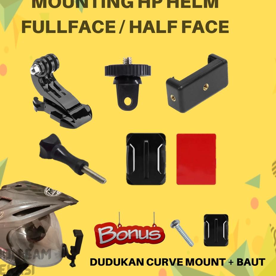 Motovlog Helmet Mounting HP Chin Mount Helm Bike Half Face FullFace Vlog Dengan Handphone Dan Action