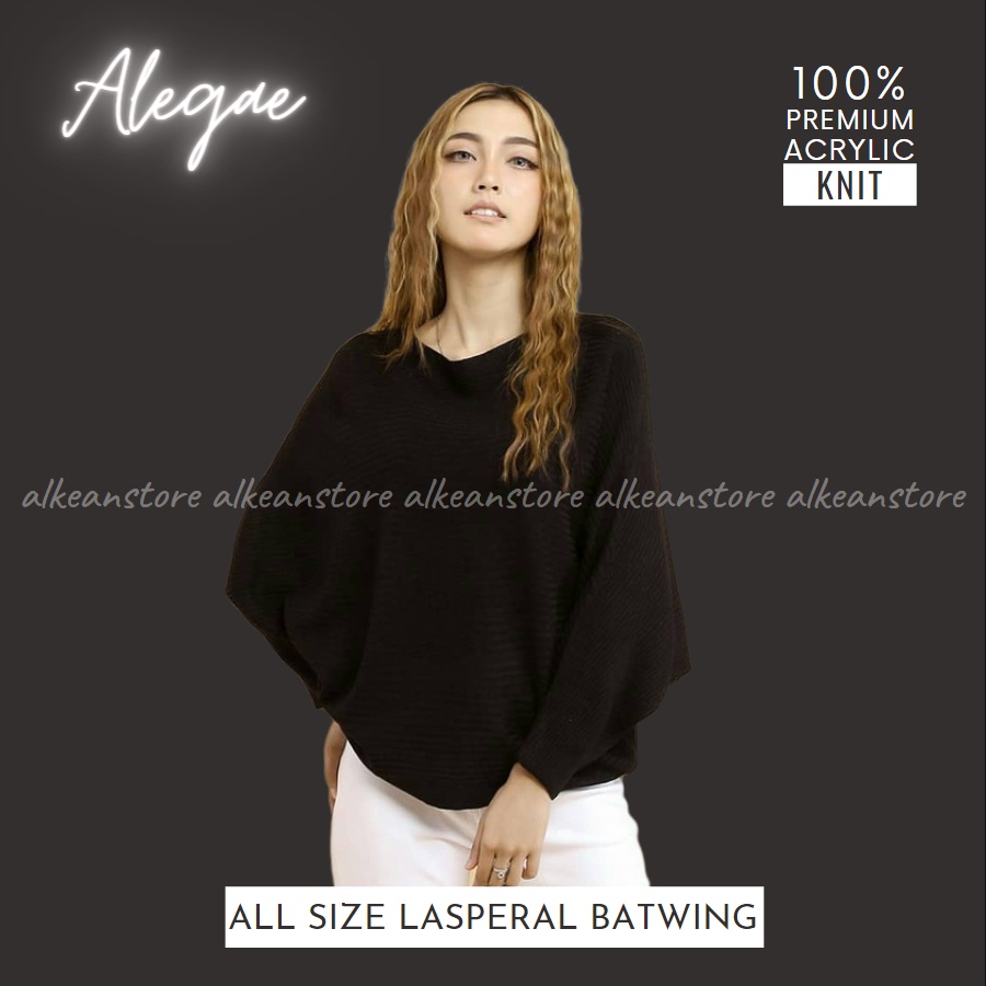Alegae Baju Rajut Batwing Blouse Wanita Korea Premium Outer Tshirt Knitwear Original-Black
