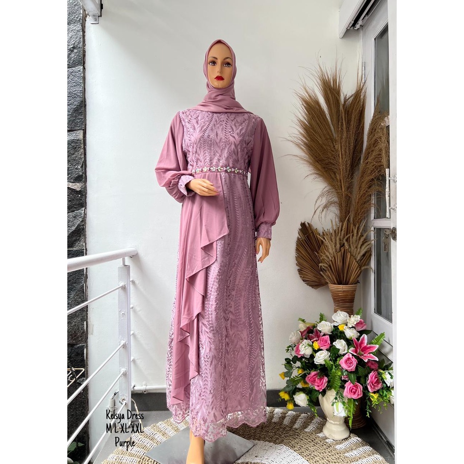 Keisya Dress Premium Quality Product || Gamis Slendang Payet Terbaru || Gamis Wisuda Remaja Modern || Gamis Seragam Pesta Mewah || Gamis Tille Premium Super Elegant || [COD] Bayar di Tempat