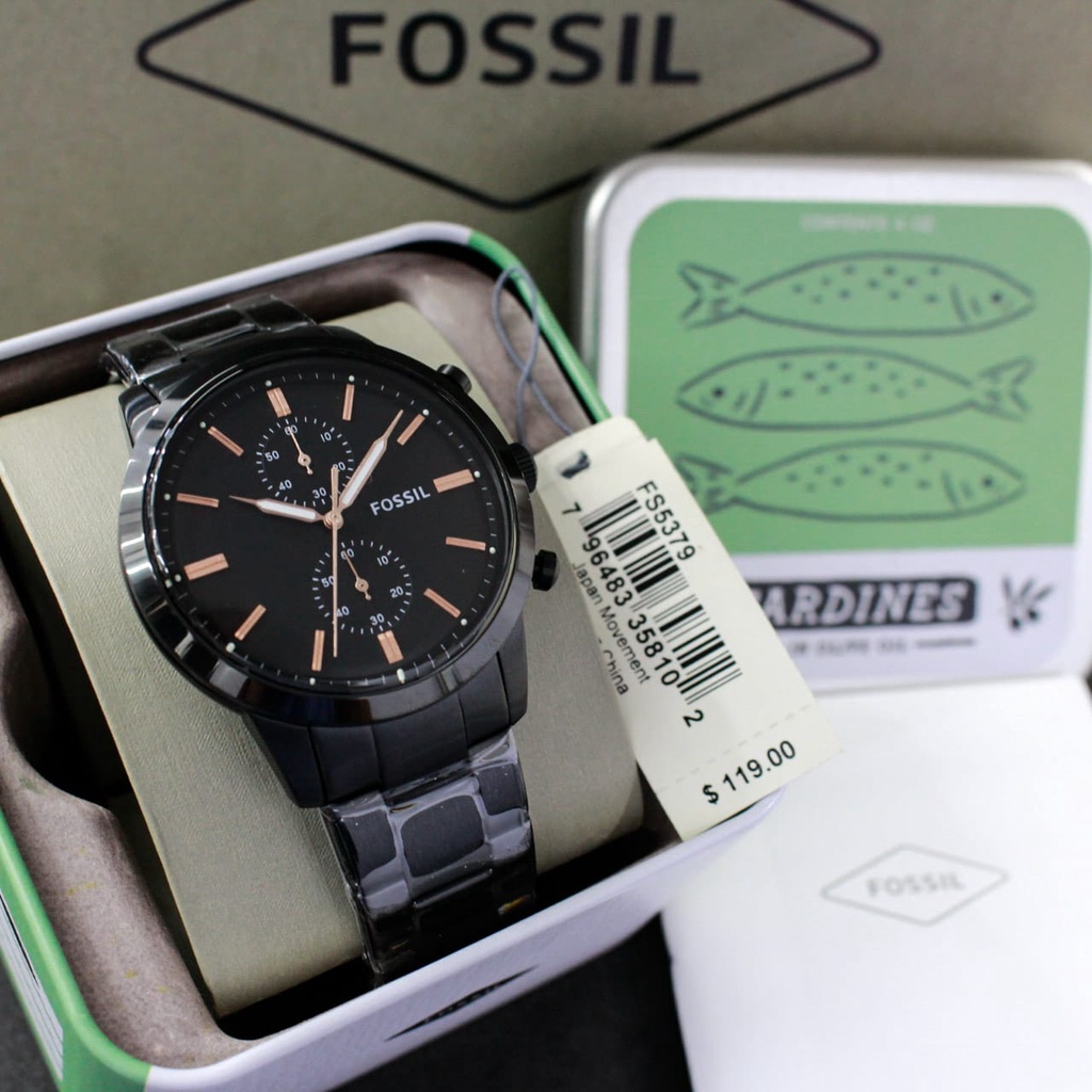 Fossil FS 5379 Townsman original ,  chronograph stopwatch,  All stainless steel, Black Include tin
