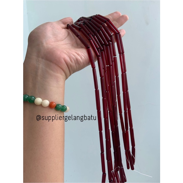 manik glass bead red quartz 30 x 5mm bahan prakarya gelang kalung craf