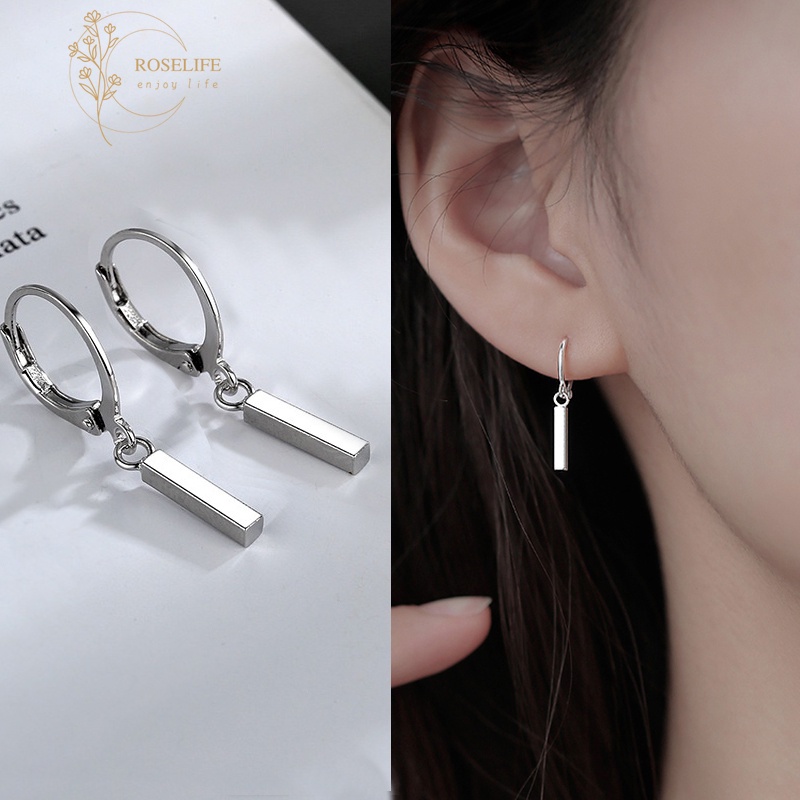 Roselife 1 Pasang Anting Bulat Geometri Warna Silver Untuk Unisex / Pria / Wanita