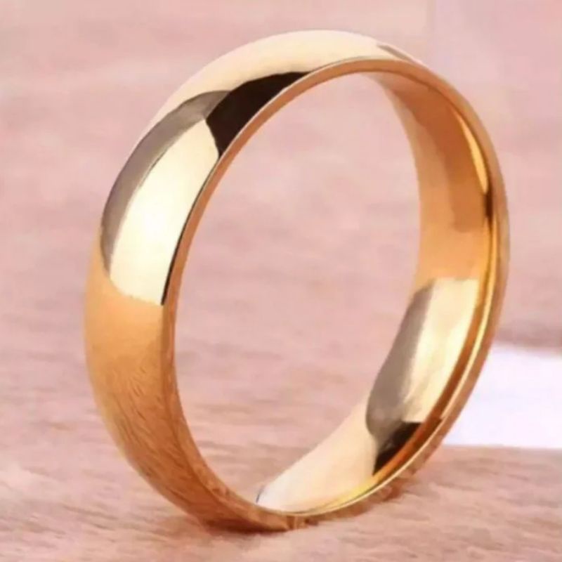 Cincin Pasir Polos Titanium Gold Berlapis Emas Asli Anti Luntur