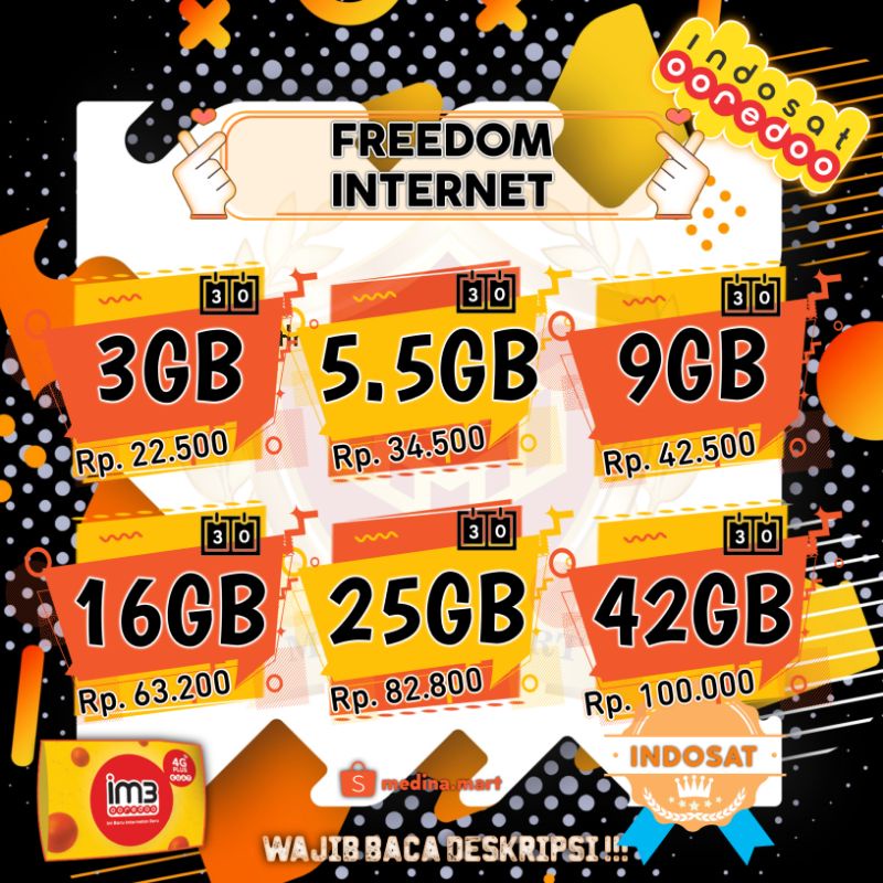 INJECT KUOTA DATA INDOSAT FREEDOM INTERNET ISI ULANG DATA 3GB 5.5GB 9GB 16GB 25GB 42GB
