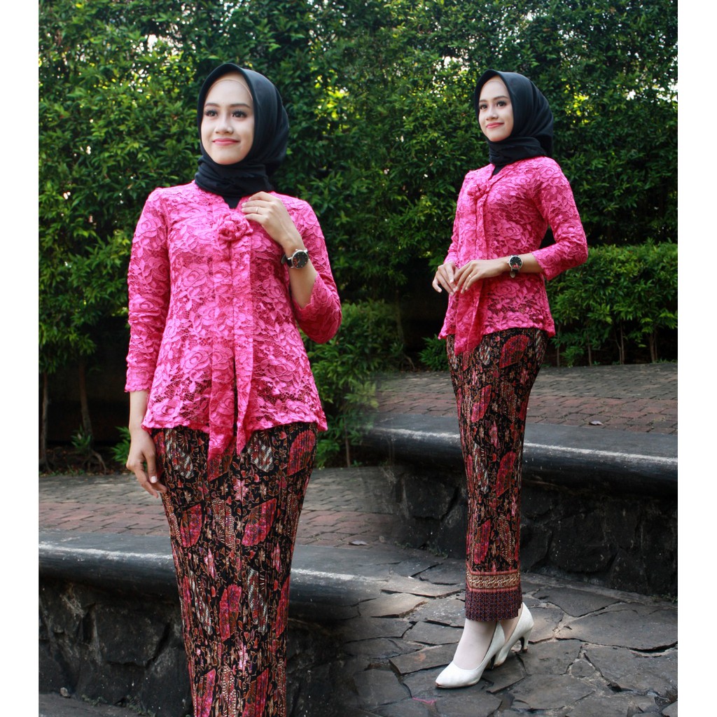 Kebaya Modern Setelan Floy Brukat Maroon