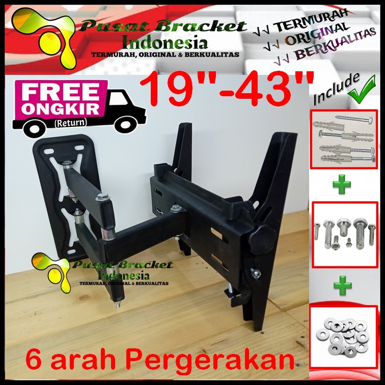 Bracket Tv 14&quot;-43&quot; Model Swifle lengan Cocok semua Merk TV