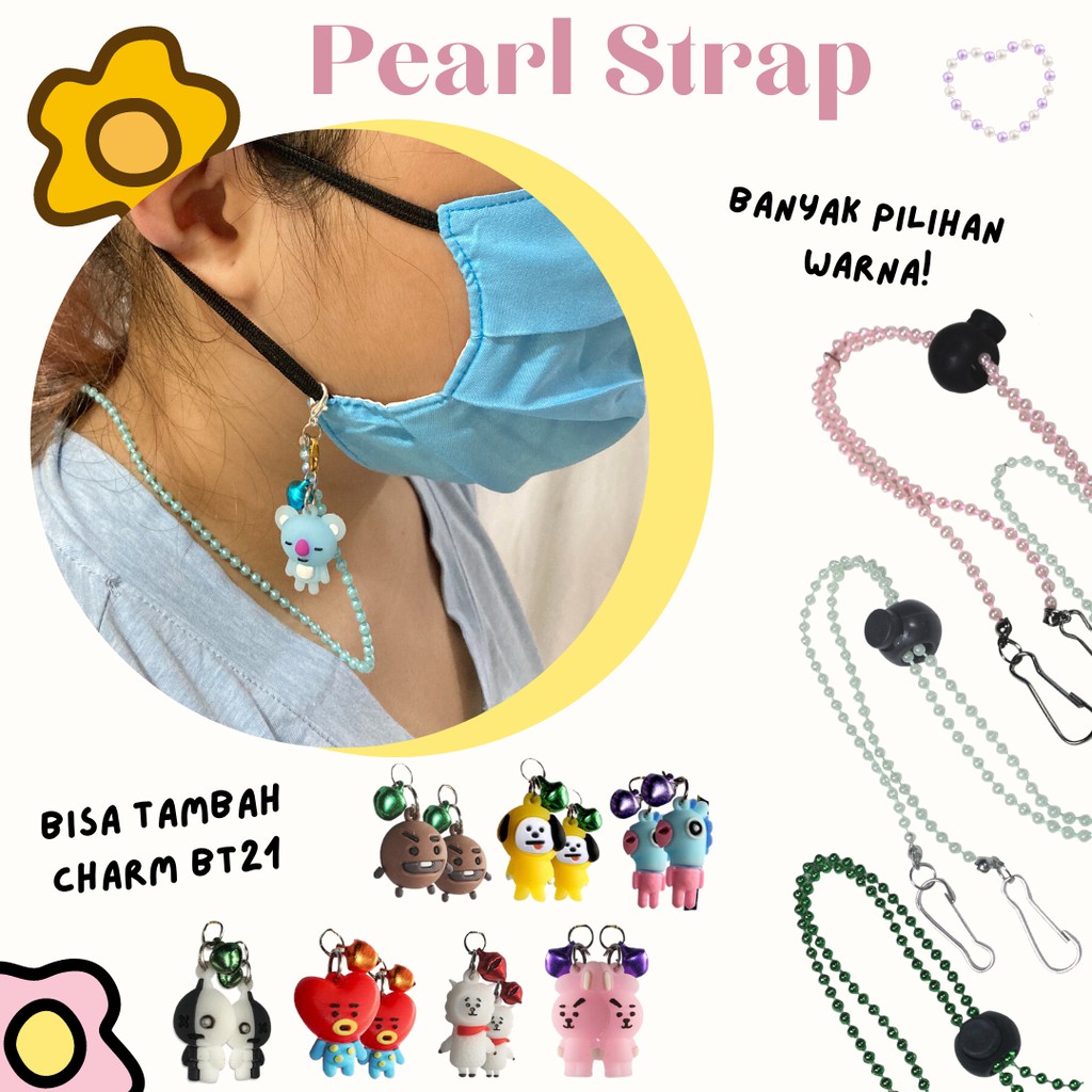 (TERBARU) Tali Strap Rantai Kalung Masker Mutiara Pearl BT21 Anak Dewasa