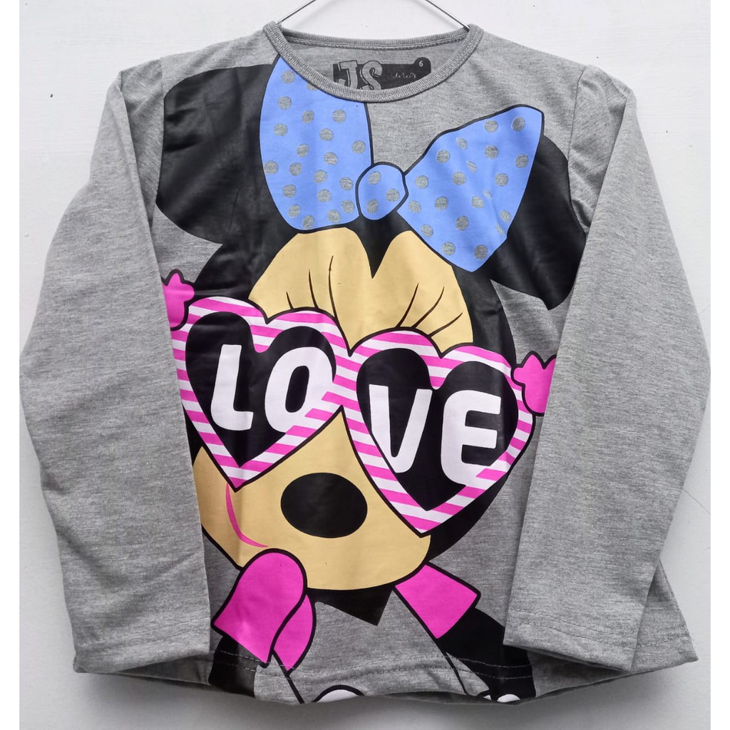 RKA - KLGCe Kaos Lengan Panjang Anak Karakter Minnie Kacamata Love Abu