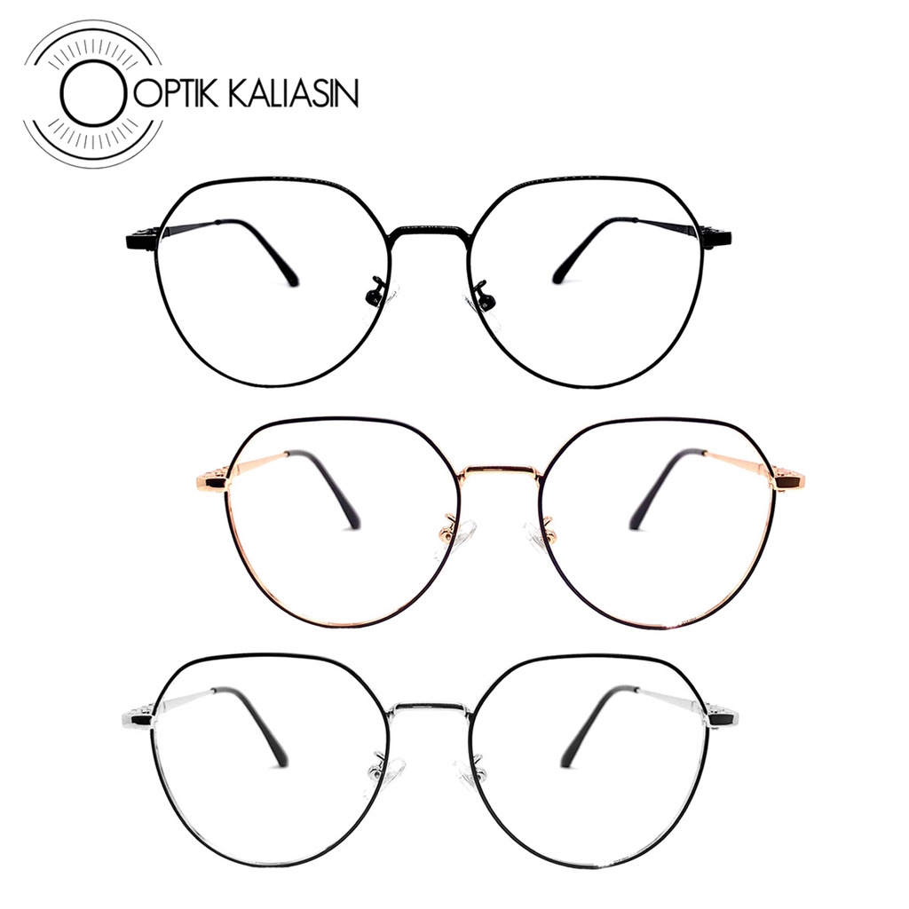 OPTIK KALIASIN - Frame kacamata pria wanita bulat metal besi tipis minus plus anti radiasi photochro