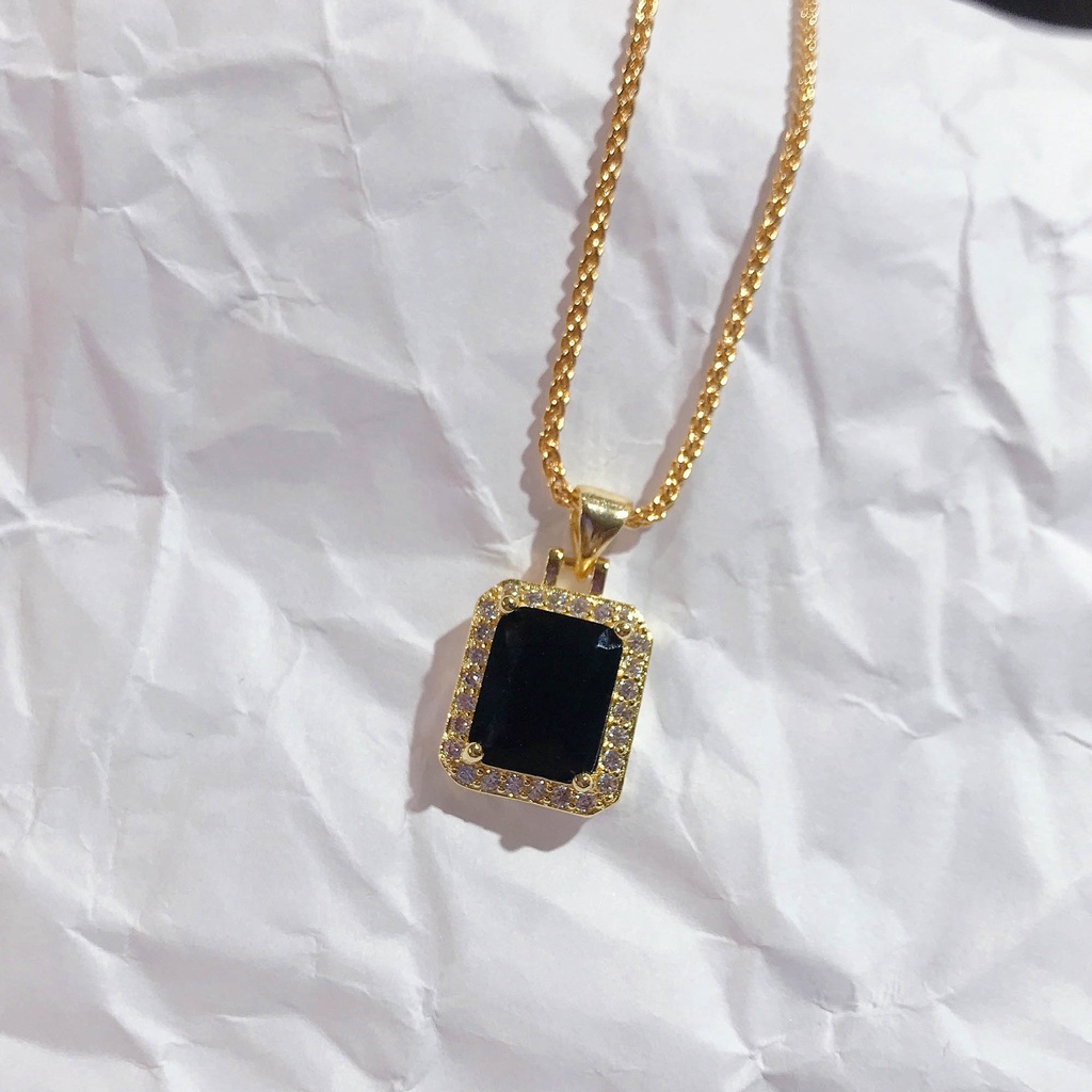 Set Kalung Rantai Kuba Bahan Stainless Steel Warna Hitam Untuk Wanita