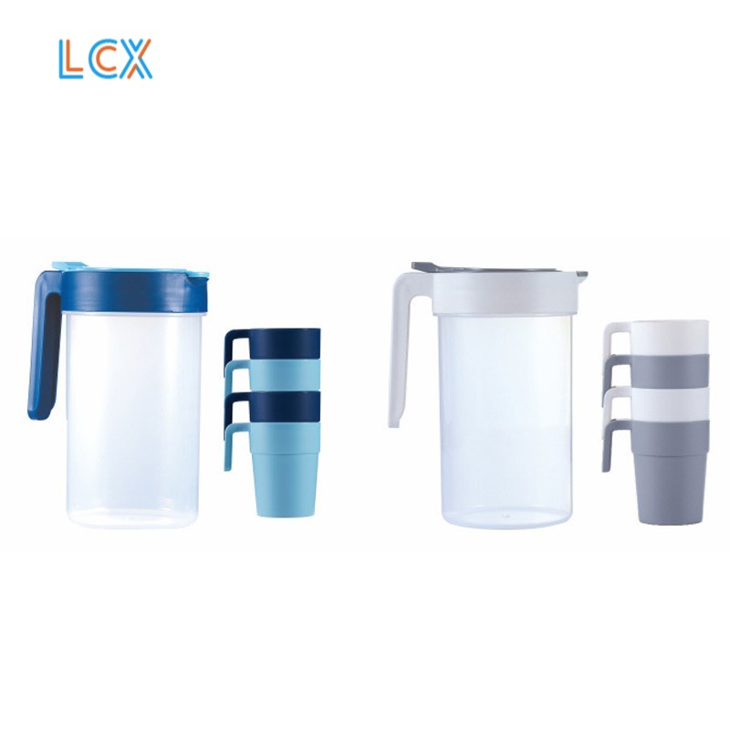 LCX Teko Plastik Dengan 4 Cangkir Air Teh Kopi Wadah BPA Free Gelas Set VS-33