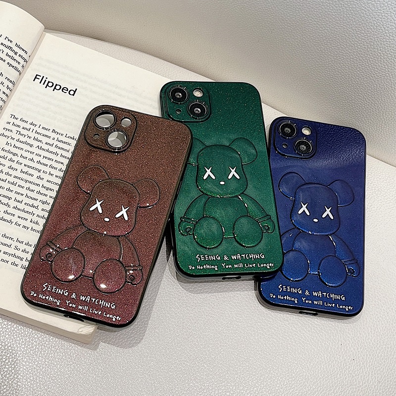 Casing iPhone 13 i11 12 Pro max 7 8 se2 Motif Beruang Aksen Glitter Gradasi