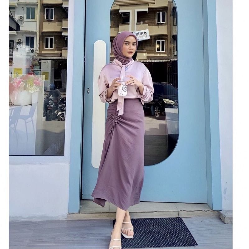 (BISA COD)SKIRT PREMIUM KOREAN STYLE ROK SERUT CRINKLE AIRFLOW//ROK SERUT VIRAL//ROK SERUT JUMBO-DUSTY UNGU