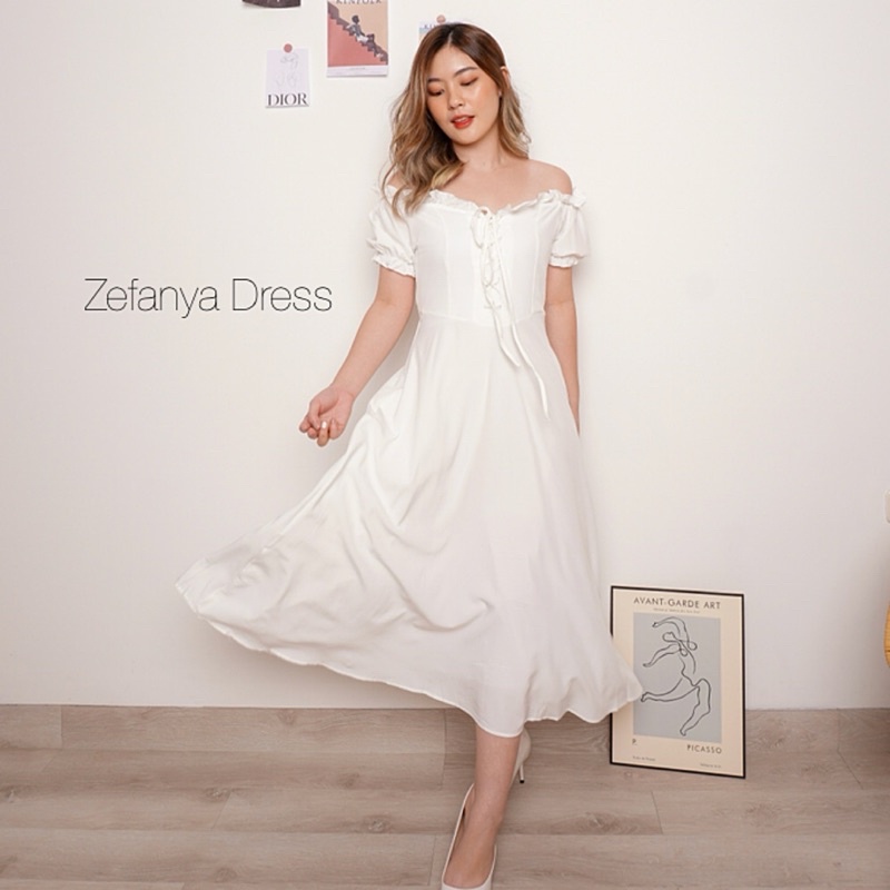D1333 ZEFANYA KOREAN STYLE SABRINA VINTAGE MIDI DRESS PANTAI POLOS PANTAI PREWED SIMPLE PRINCESS