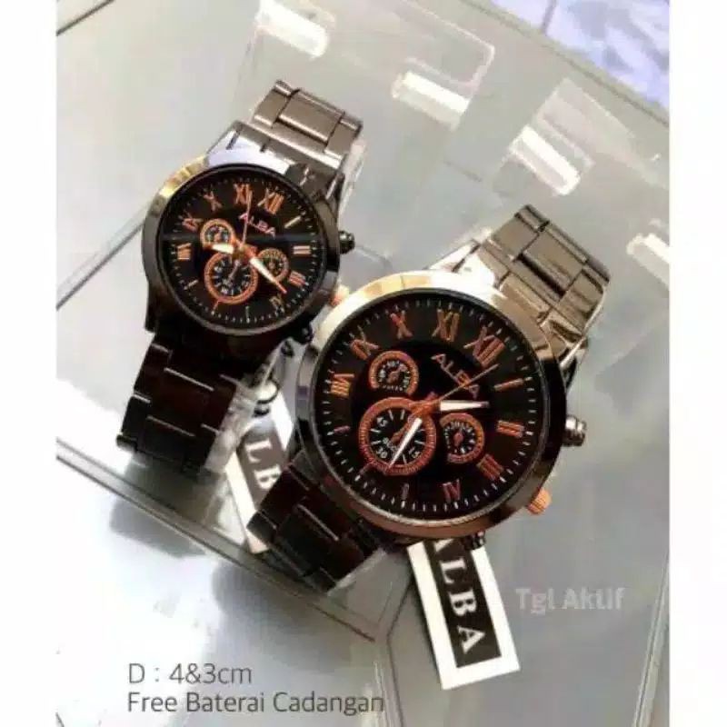 (Grosir)Jam Tangan Couple Alba Romawi Strap Rantai/Stell(Di Terima Cod)