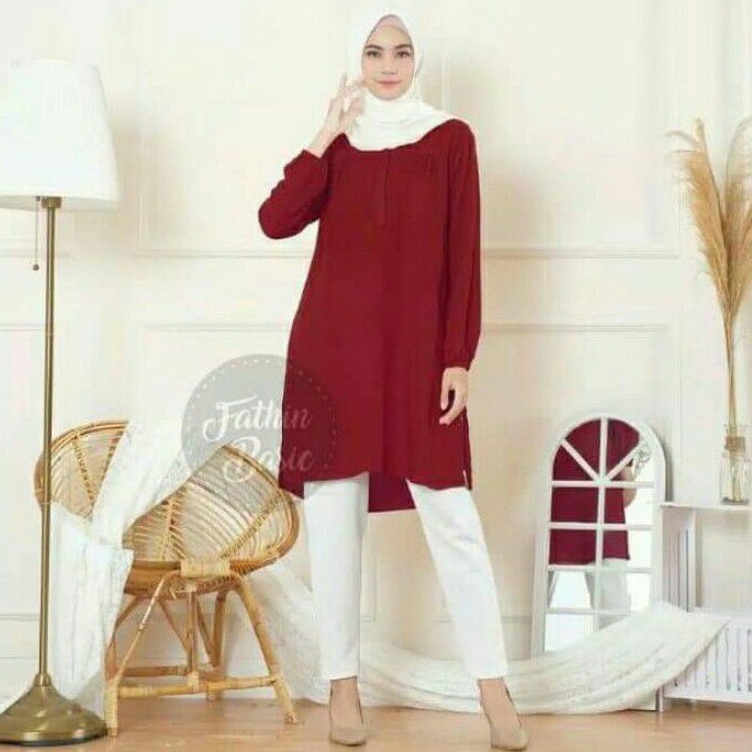 TUNIK 001- ijo botol - kubus - toska - silver - maroon - TUNIK RAYON POLOS -FATHIN BASIC