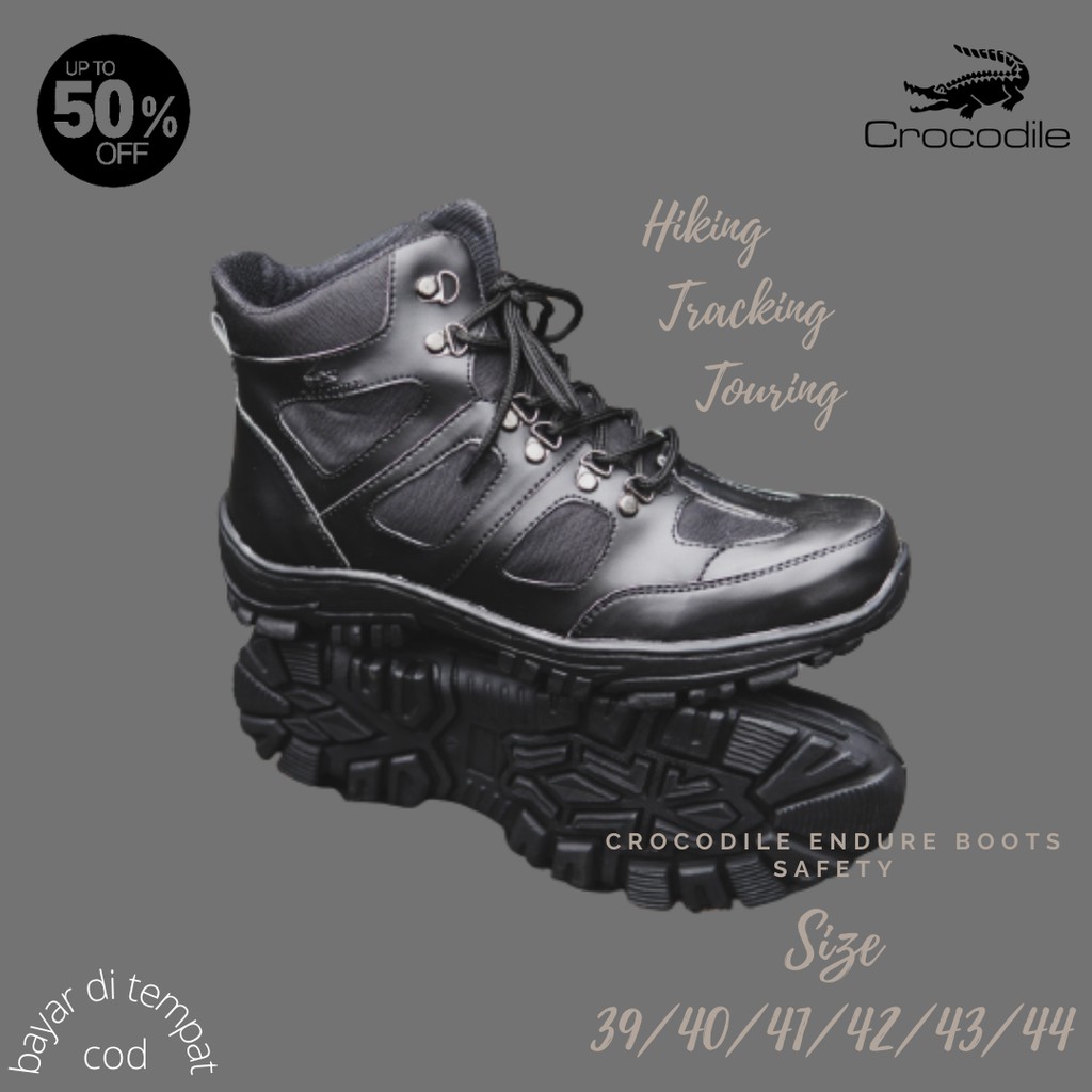 PROMO Sepatu Pria Crocodile Endure PDL Hitam Boots Safety Ujung Besi Kerja Hiking Gunung Bots Laki