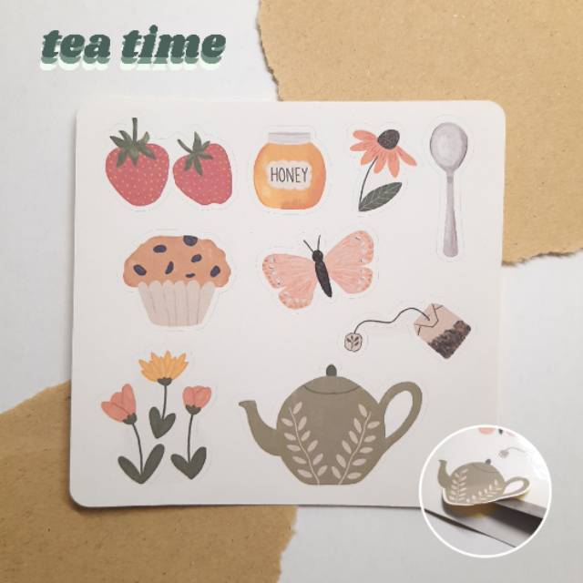 

Aesthetic Sticker Sheet (tea time) || siap tempel || printjunkiez