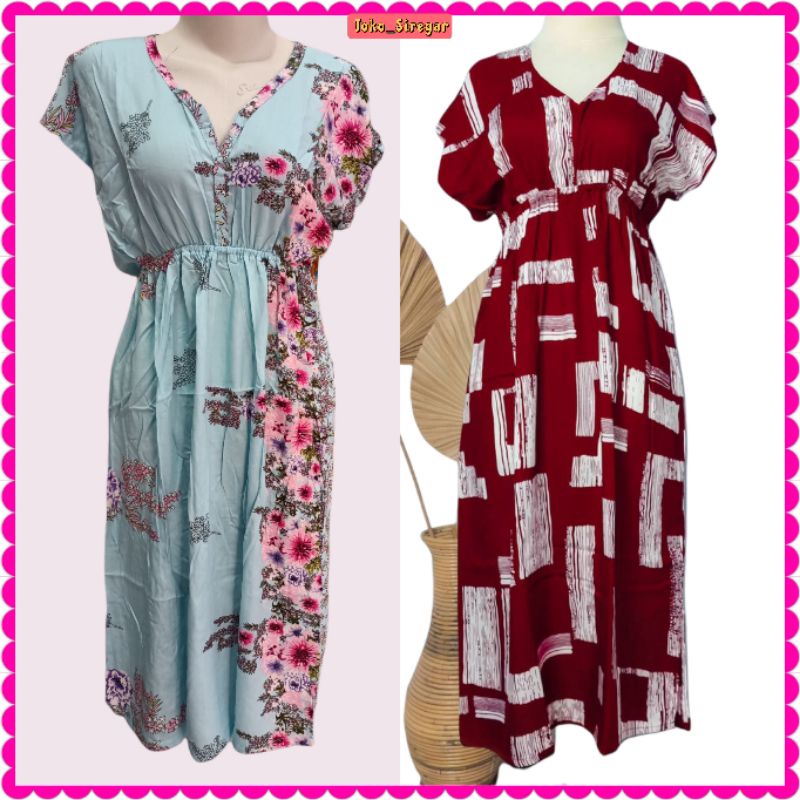 Daster Manohara Kekinian Termurah All Size Fit to XL Bahan Rayon Dress Bali Motif Sakura Kotak