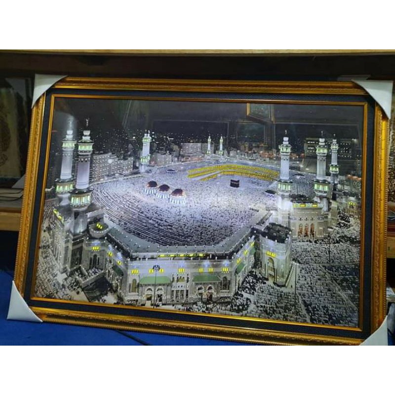 kaligrafi kabah makah lampu + murotal 30 juzz ukuran 100x75cm