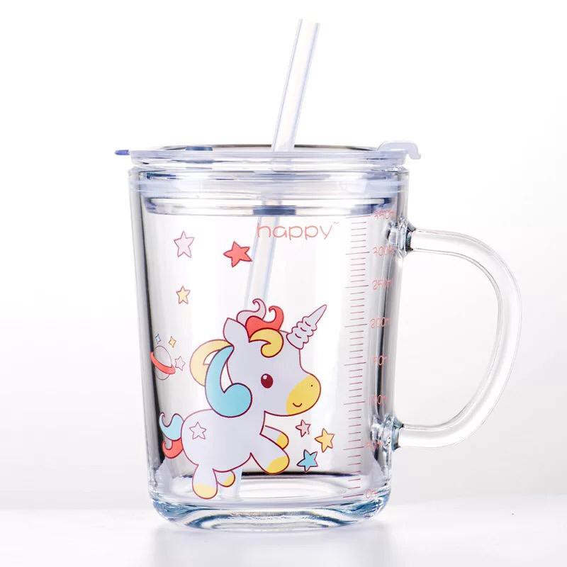 Gelas Minum Anak H421 Motif Karakter Animal Gratis Sedotan 400ml ACC