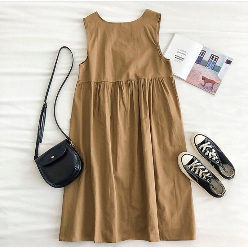 Scarla overall / Overall Kancing Depan /Fashion Muslim Remaja / Inner dress tanpa lengan/Inner Bumil Busui/Inner Gamis Tanpa Lengan/Inner Long Dress /-4