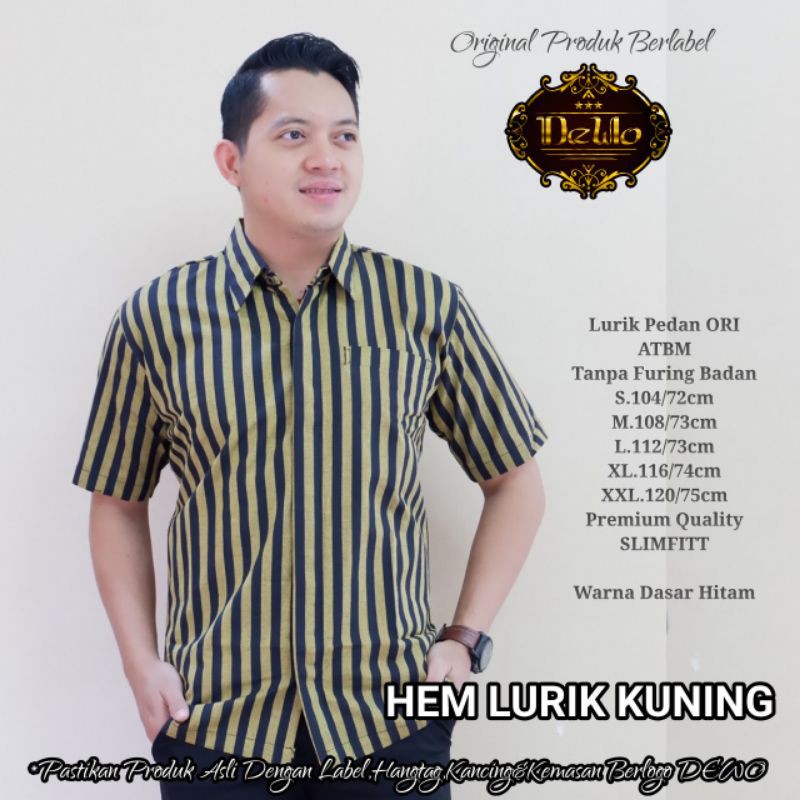 BATIK PRIA LENGAN PENDEK // HEM LURIK KUNING // MATLURIKPEDAN