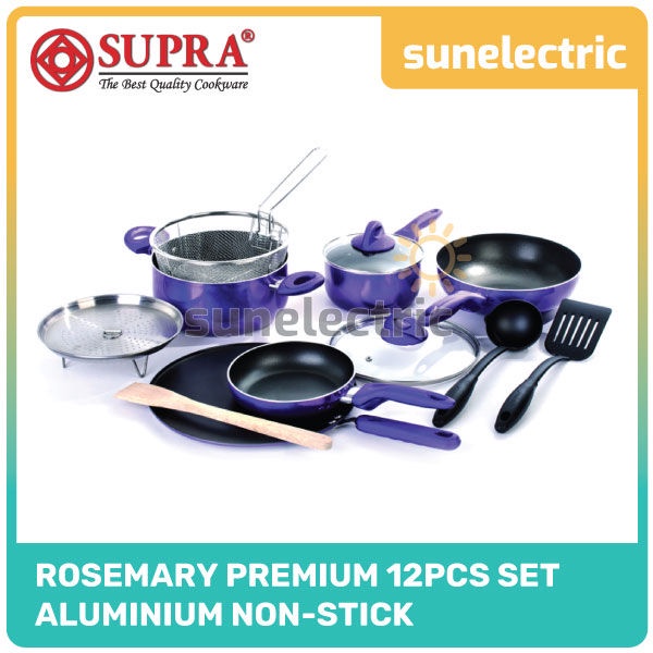 Supra Panci 12 Pcs Set Cookware Premium Rosemary Frypan Fry Pan Panci Wajan Penggorengan Teflon Non-