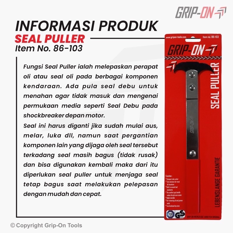 GRIP-ON SEAL PULLER ALAT CABUT SEAL MOTOR MOBIL SEAL REMOVER LEPAS SEAL PENCABUT SEAL KARET