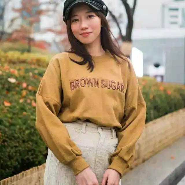 CREWNEECK WANITA BROWN SUGAR BORDIR SWEATER / SWEATER WANITA TEBAL / SWEATER BORDIR