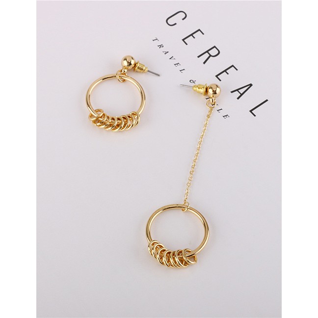 LRC Anting Tusuk Fashion Gold Asymmetric Circle Earrings F69868