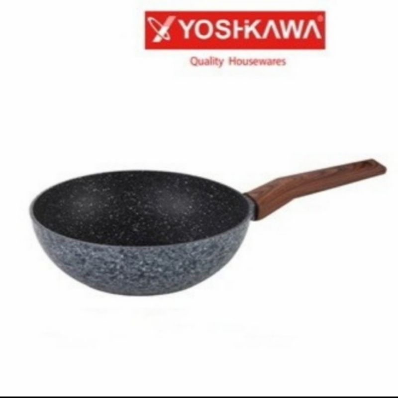 Wok Pan Marble Induksi Anti Lengket Yoshikawa 28cm