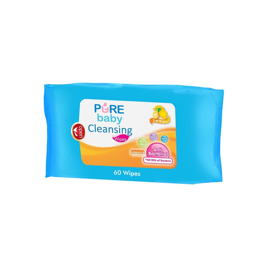 PURE BABY  CLEANSING WIPES 60 20 BESAR KECIL  LEMON TEAOLIVE