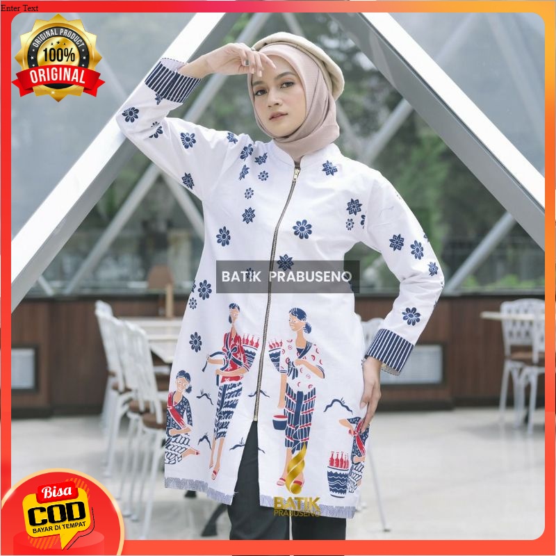 TUNIK JAMPI ATASAN BATIK WANITA LENGAN PANJANG KATUN PRINTING BATIK PRABUSENO ORIGINAL BATIK KANTOR 
